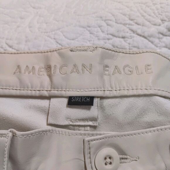 American Eagle Outfitters Faux Leather Cargo Pants Cream Size 12 Regular Stretch - Picture 10 of 12